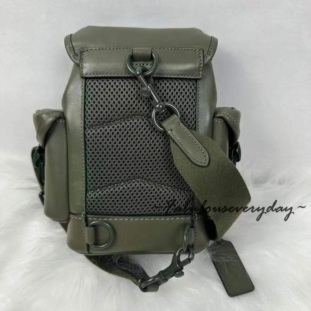 Coach Men's Hitch Backpack 13 In Leather/Army Green CR852 NWT
